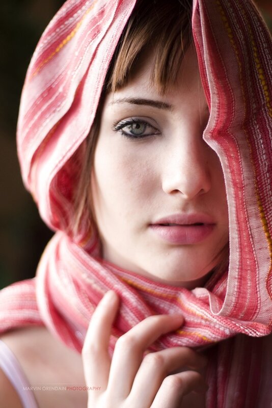 woman with pink scarf