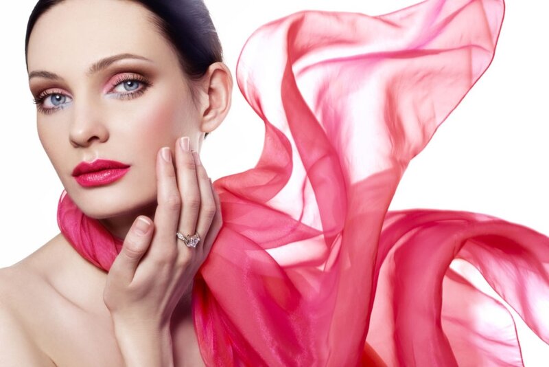 Woman with Pink Scarf — Dramatic, Photograph, Ring