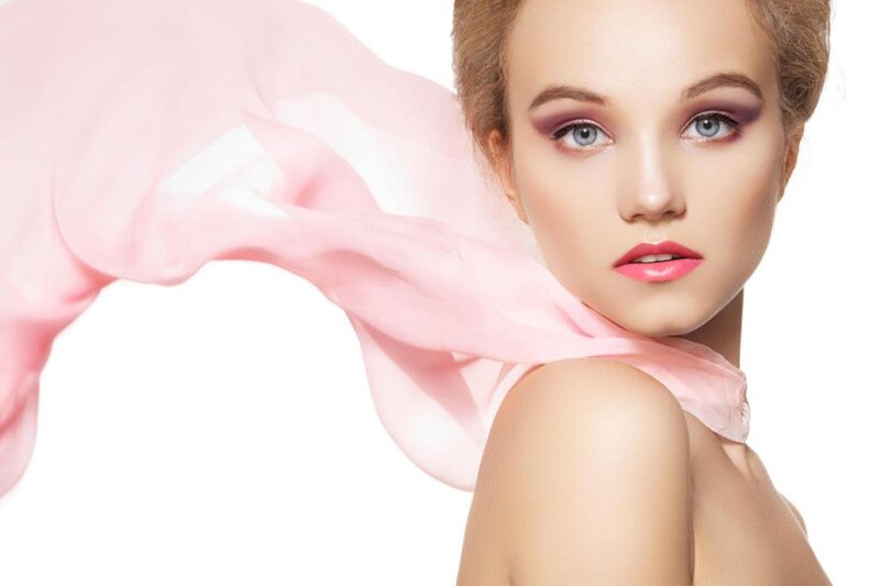 Woman with Pink Scarf — Serene, Photograph, Makeup