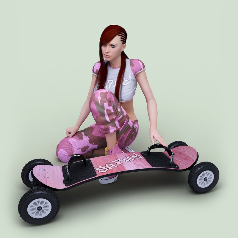 Woman with pink skateboard