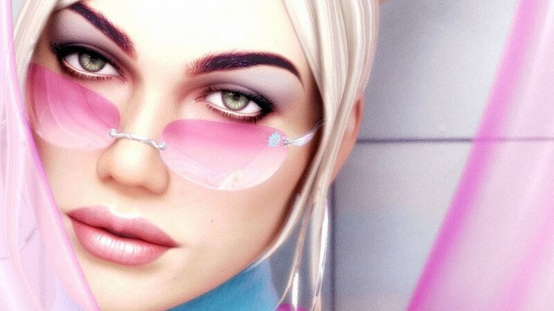 woman with pink sunglasses