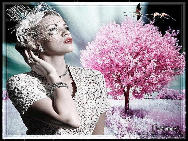 woman with pink tree