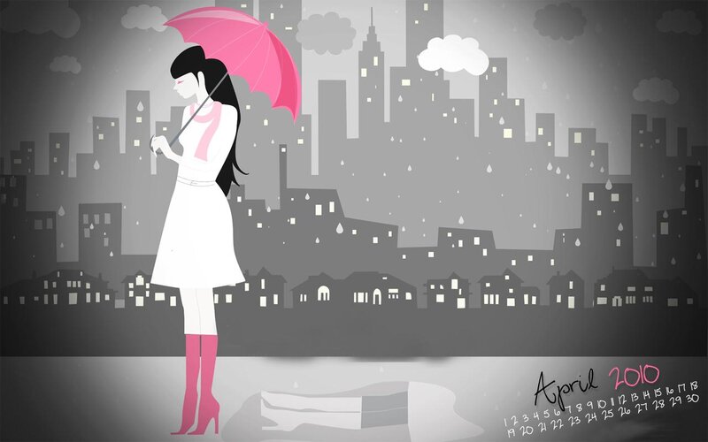 Woman with Pink Umbrella — Gray
