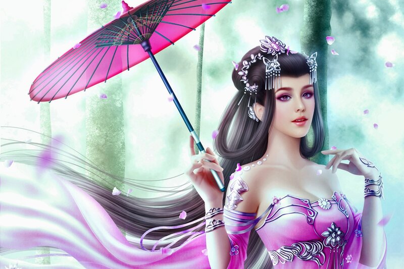 Woman with Pink Umbrella — Serene, Spring