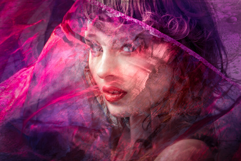 Woman with Pink Veil — Dramatic, Digital Art