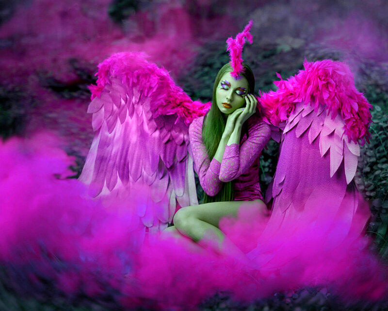 Woman with Pink Wings — Dramatic
