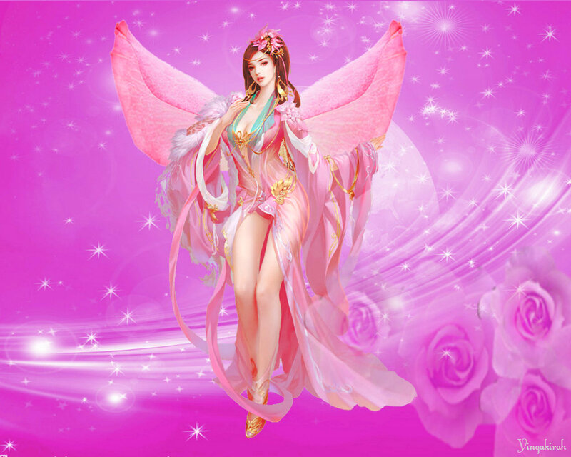 Woman with Pink Wings — Fantasy