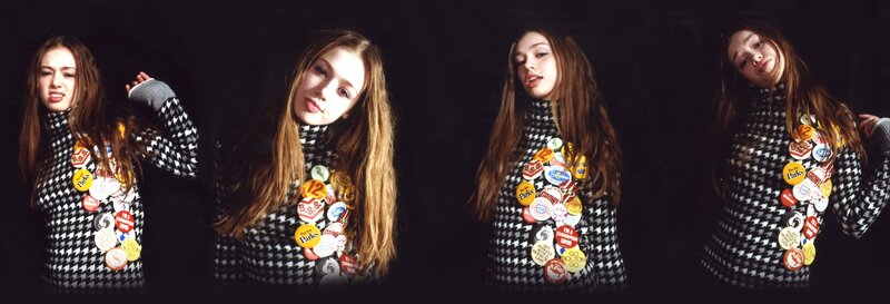 woman with pins on sweater