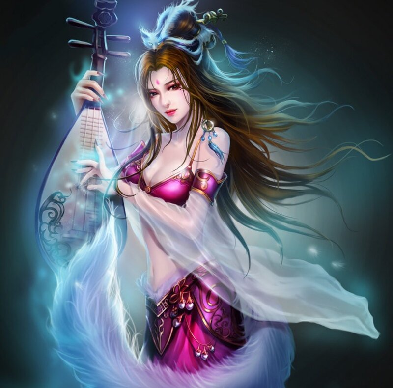 Woman with Pipa Instrument — Purple