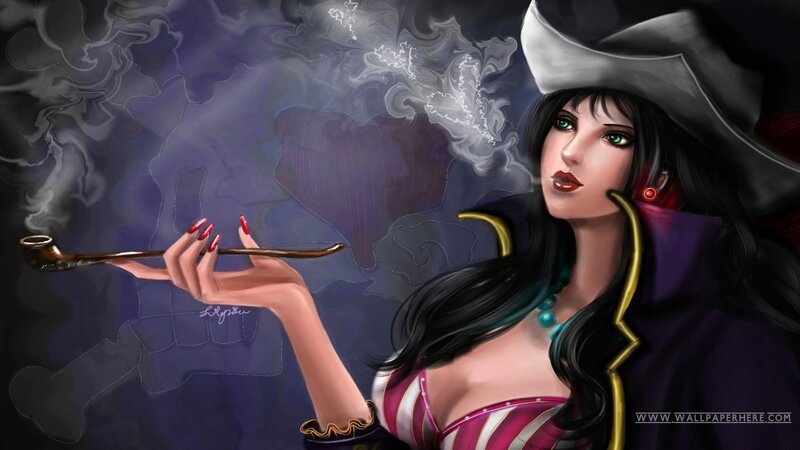 woman with pipe and hat