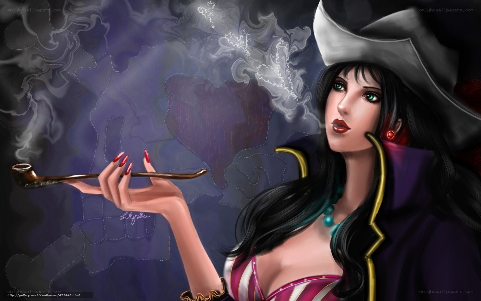 woman with pipe and hat