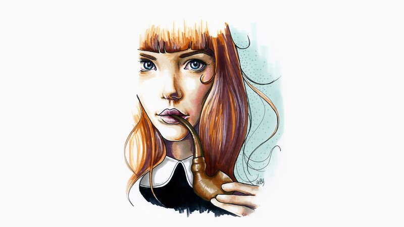 woman with pipe illustration