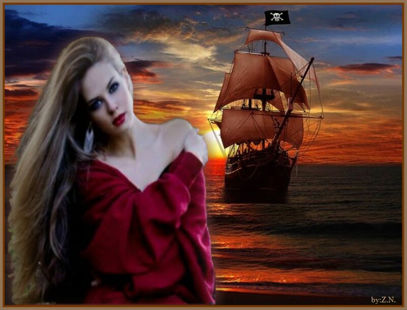 Woman with Pirate Ship — Red