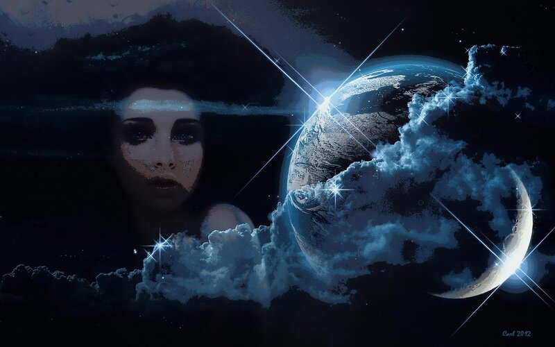 Woman with Planet and Moon