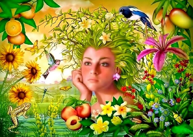 Woman with Plant Hair — Green, Serene