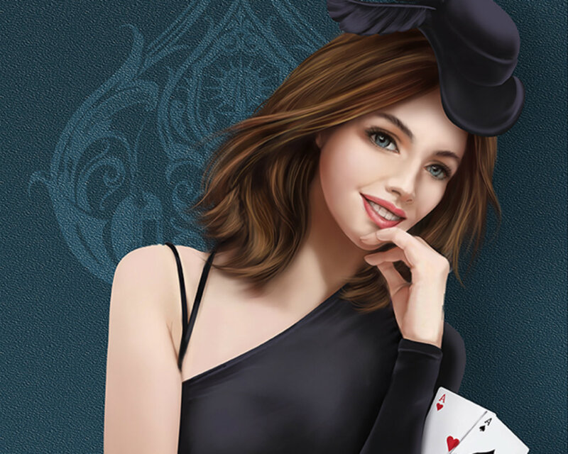 Woman with Playing Cards — Black, Confident
