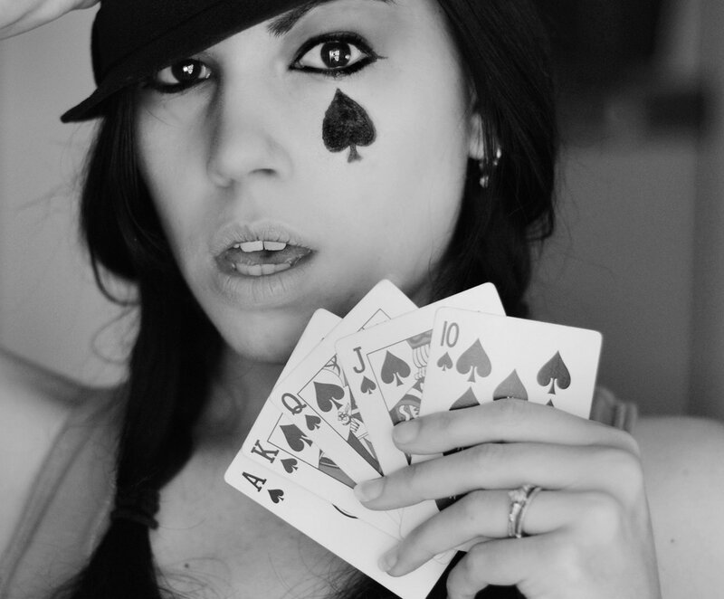 Woman with Playing Cards — Black, Dramatic