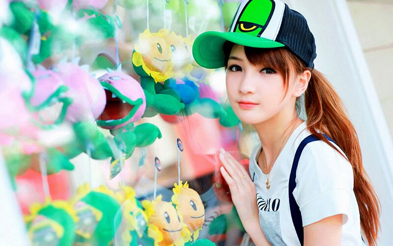woman with plush toys