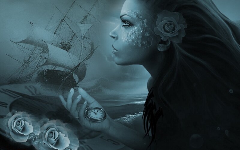 Woman with Pocket Watch — Blue