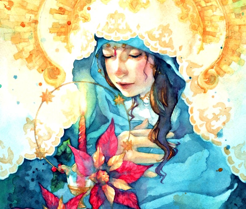 Woman with Poinsettia — Blue