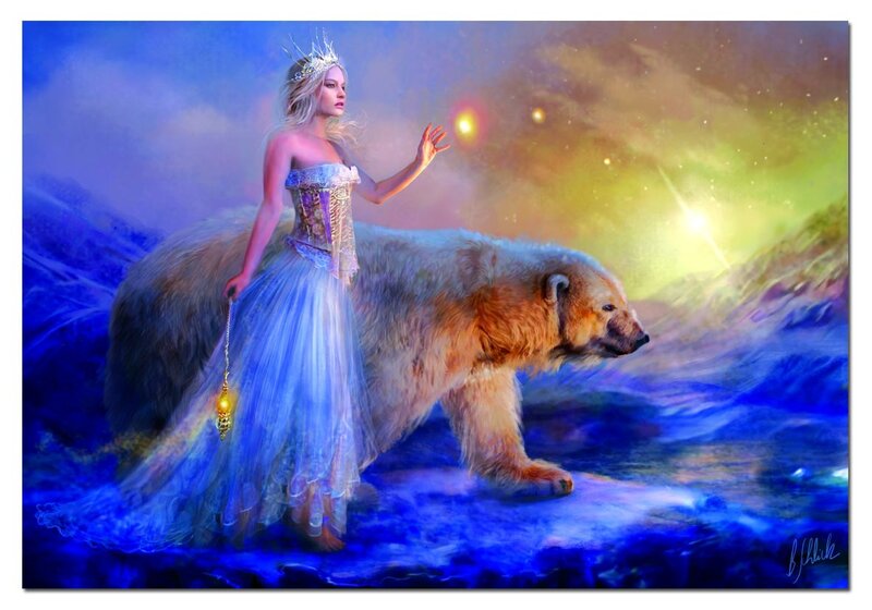 Woman with Polar Bear — Blue, Fantasy