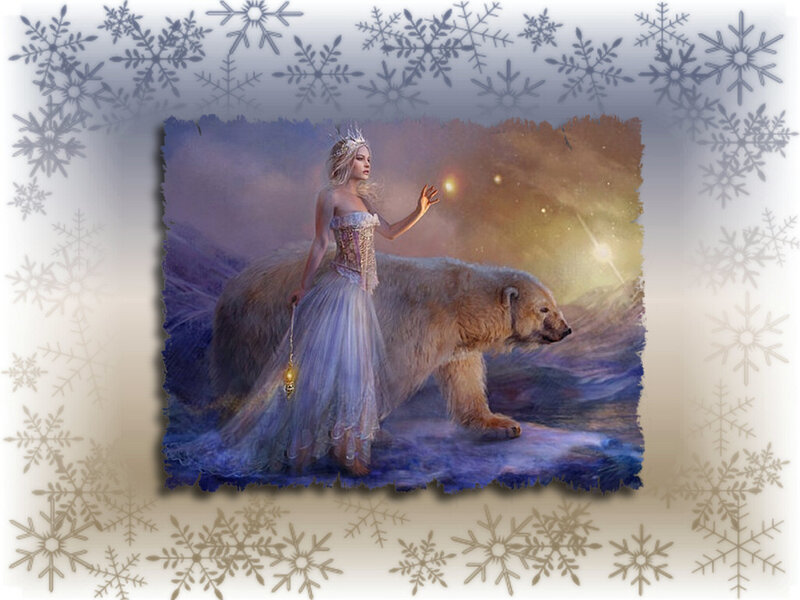 Woman with Polar Bear — Blue, Serene