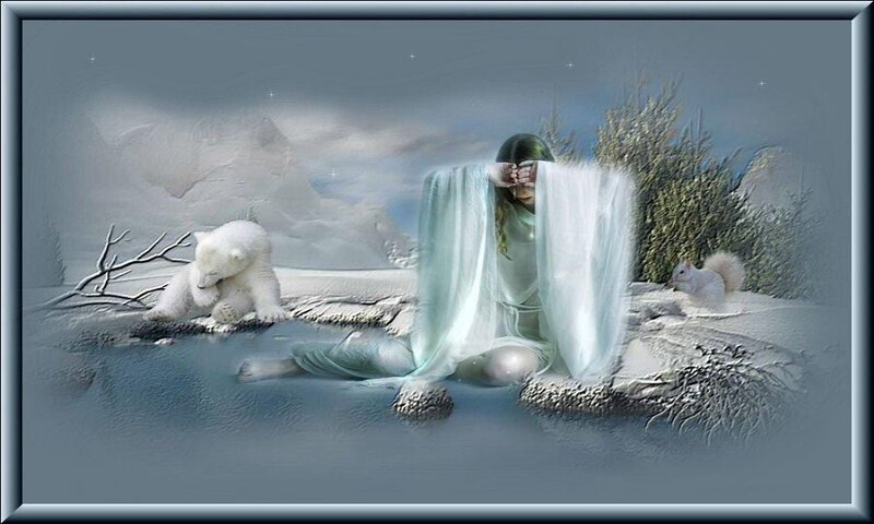 Woman with Polar Bear — Blue