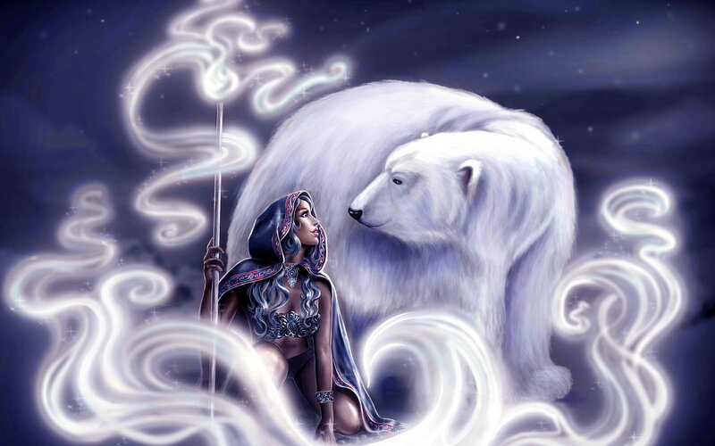 Woman with Polar Bear — Purple