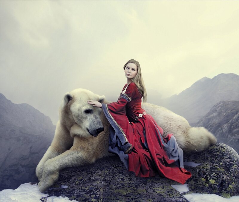 Woman with Polar Bear — Red