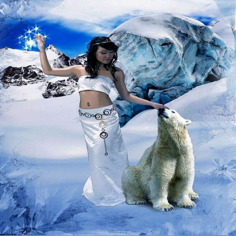 Woman with Polar Bear — White