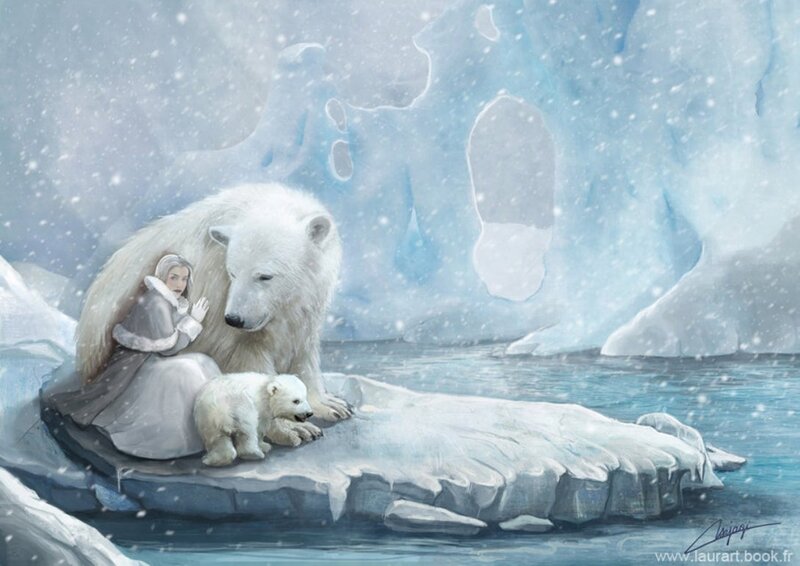 Woman with Polar Bears — White, Serene, Winter