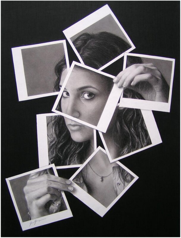 woman with polaroid photos