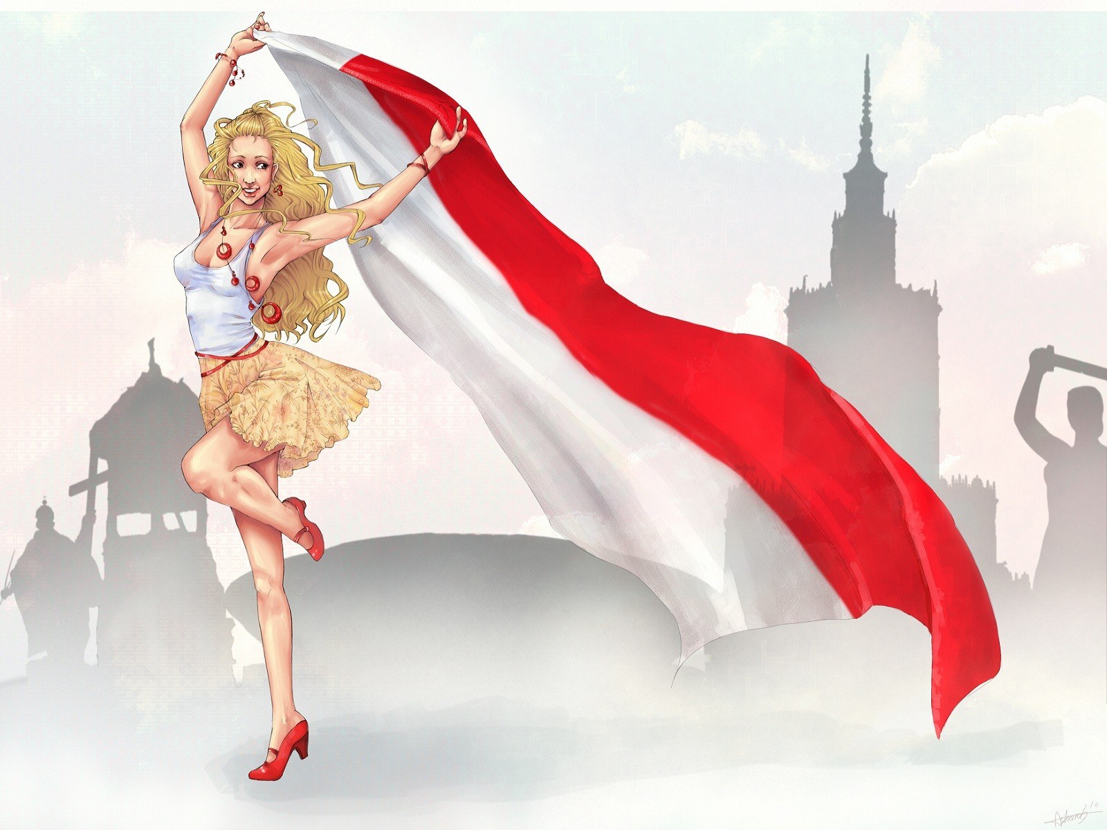 Woman with Polish flag