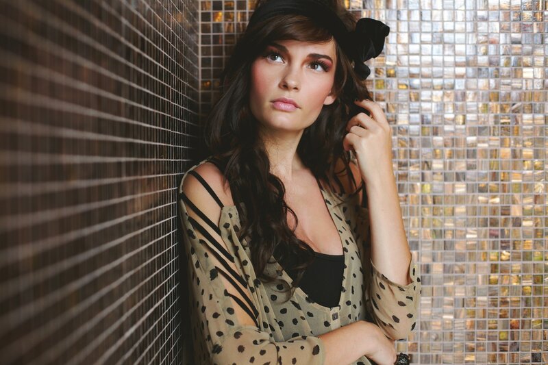 woman with polka-dot top