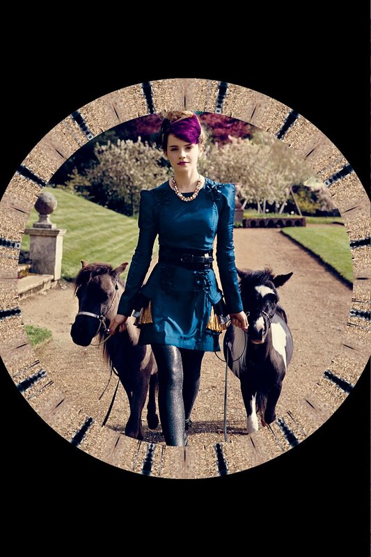 Woman with ponies in garden