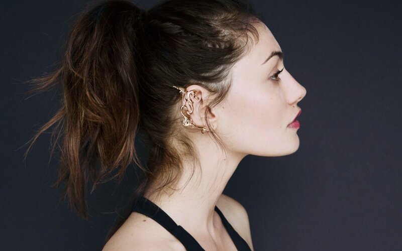 Woman with Ponytail — Black, Dramatic, Photograph, Earring