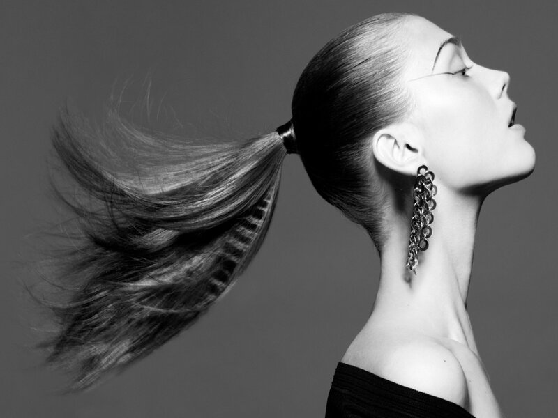 Woman with Ponytail — Black, Dramatic