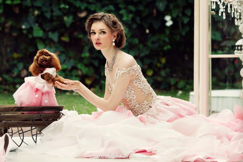 Woman with Poodle — Pink