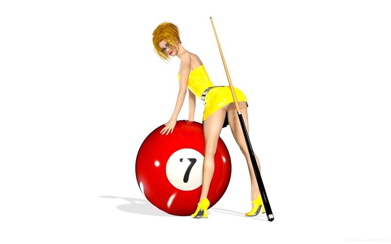 woman with pool cue and ball