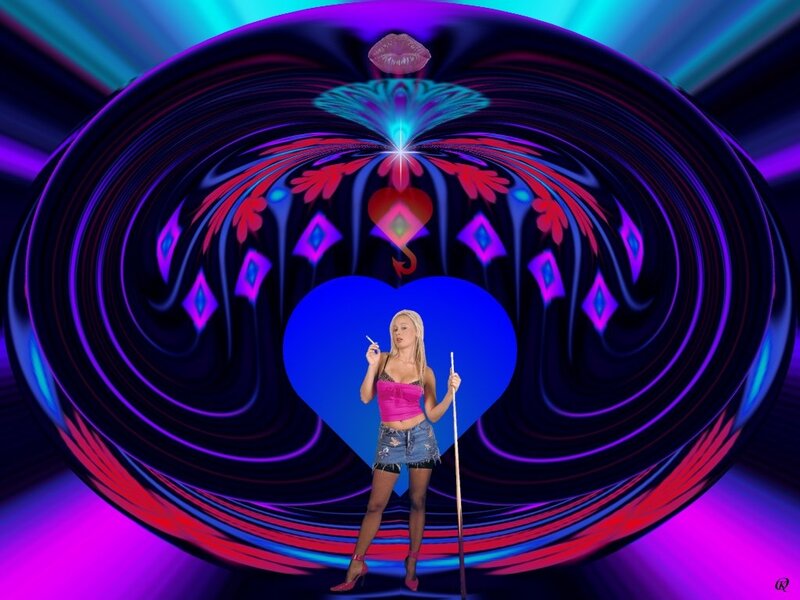 Woman with Pool Cue — Purple