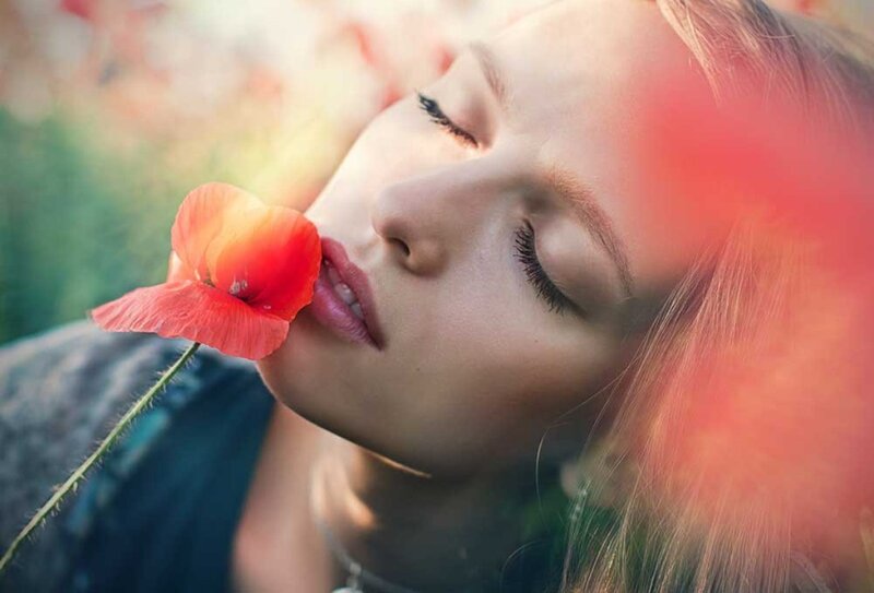 Woman with Poppy Flower — Red