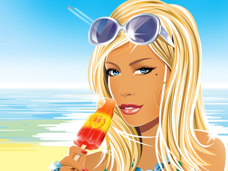 woman with popsicle at beach