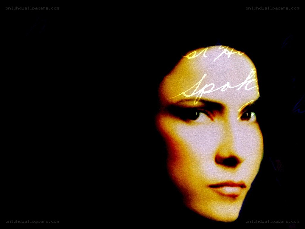 woman with projected text