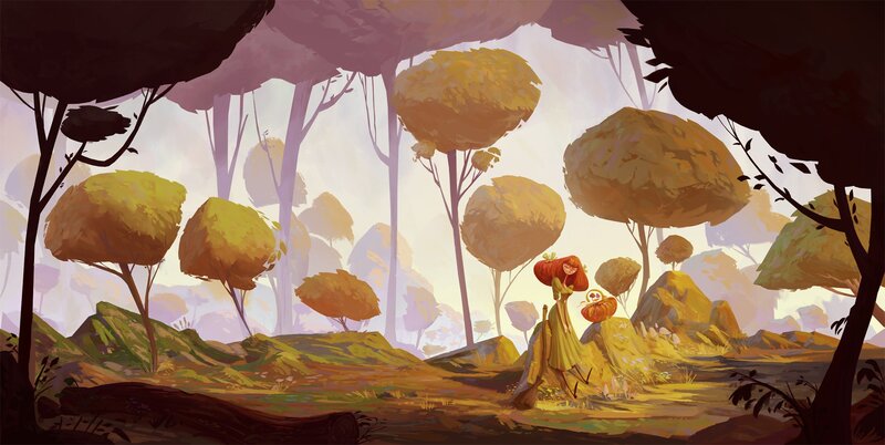 Woman with Pumpkin in Forest