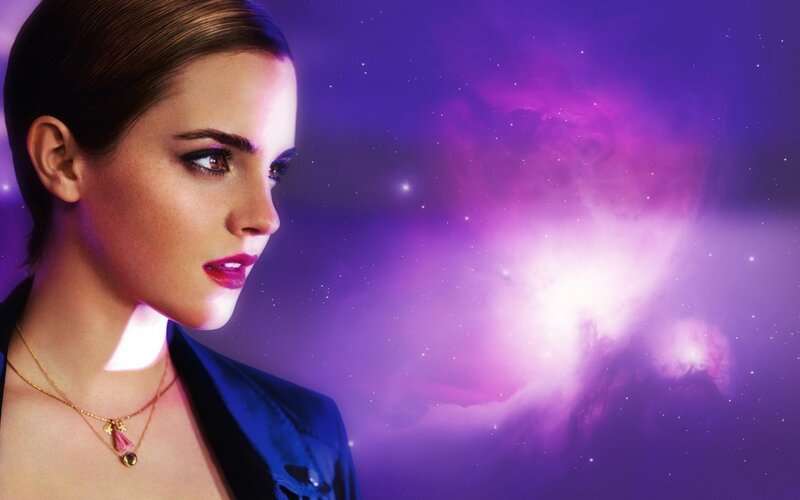 Woman with Purple Background — Dramatic, Photograph