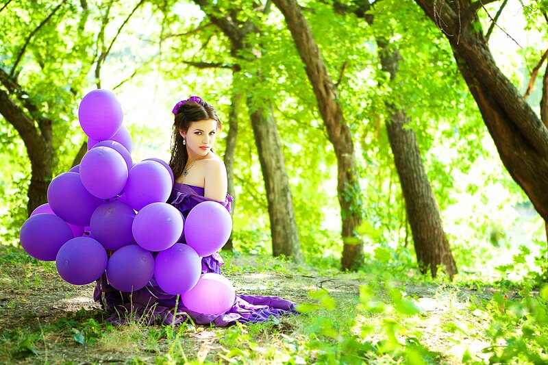 Woman with Purple Balloons — Serene