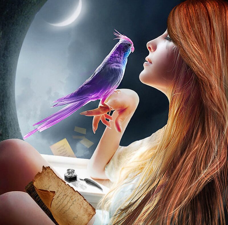 Woman with Purple Bird