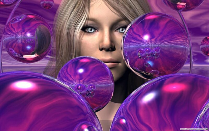 Woman with Purple Bubbles
