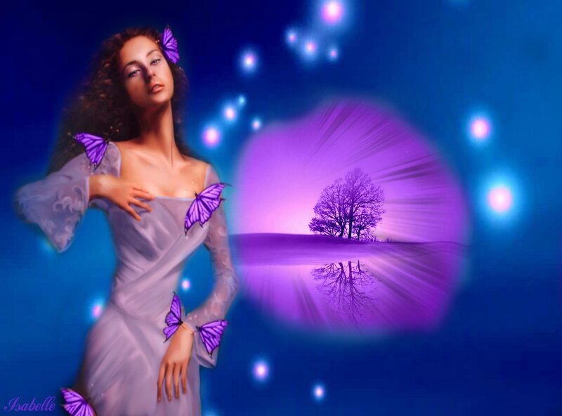 Woman with Purple Butterflies — Blue