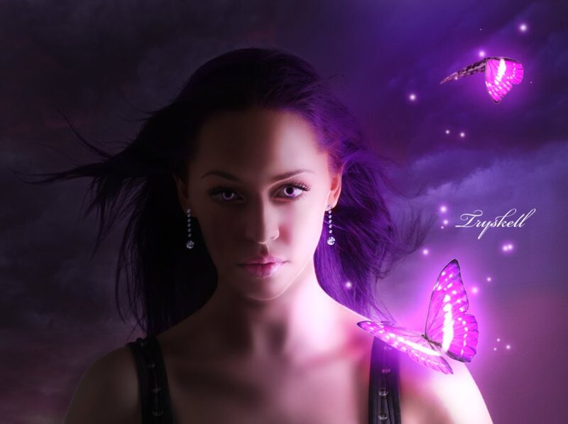 Woman with Purple Butterflies — Dramatic